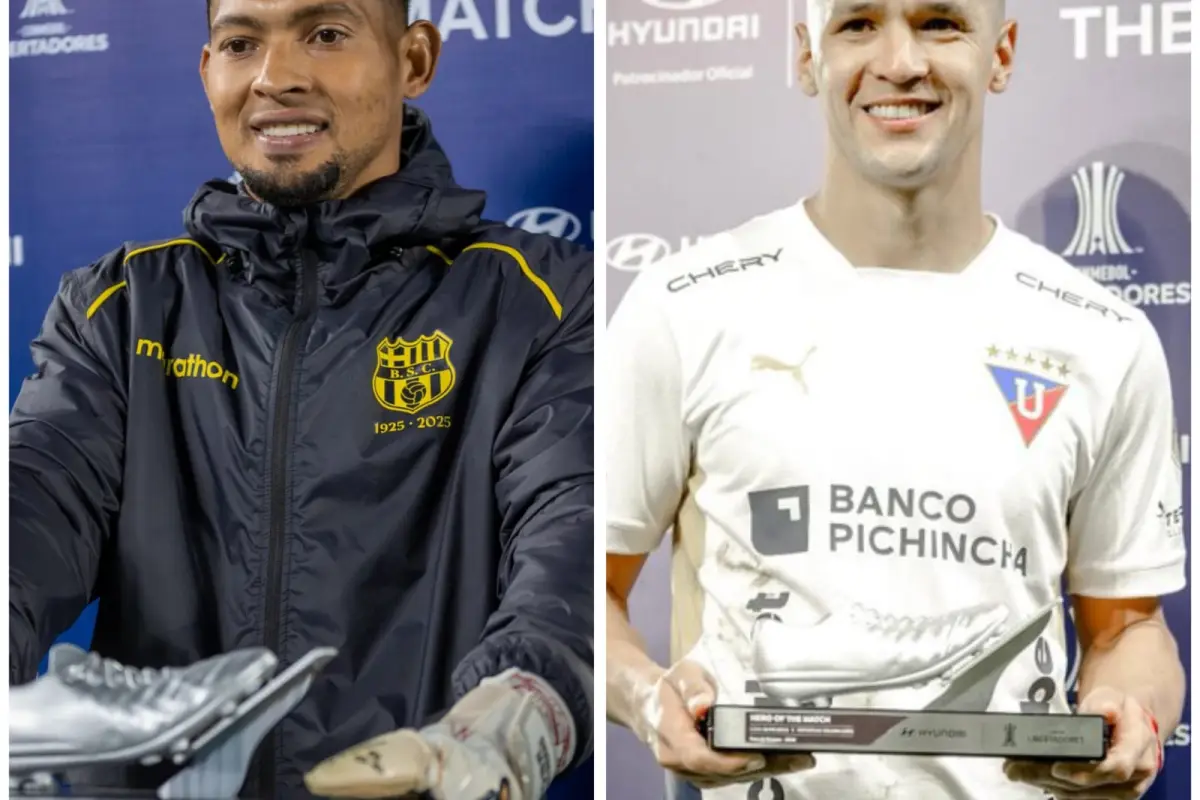 José Contreras y Alex Arce, jugadores de Barcelona y Liga de Quito.