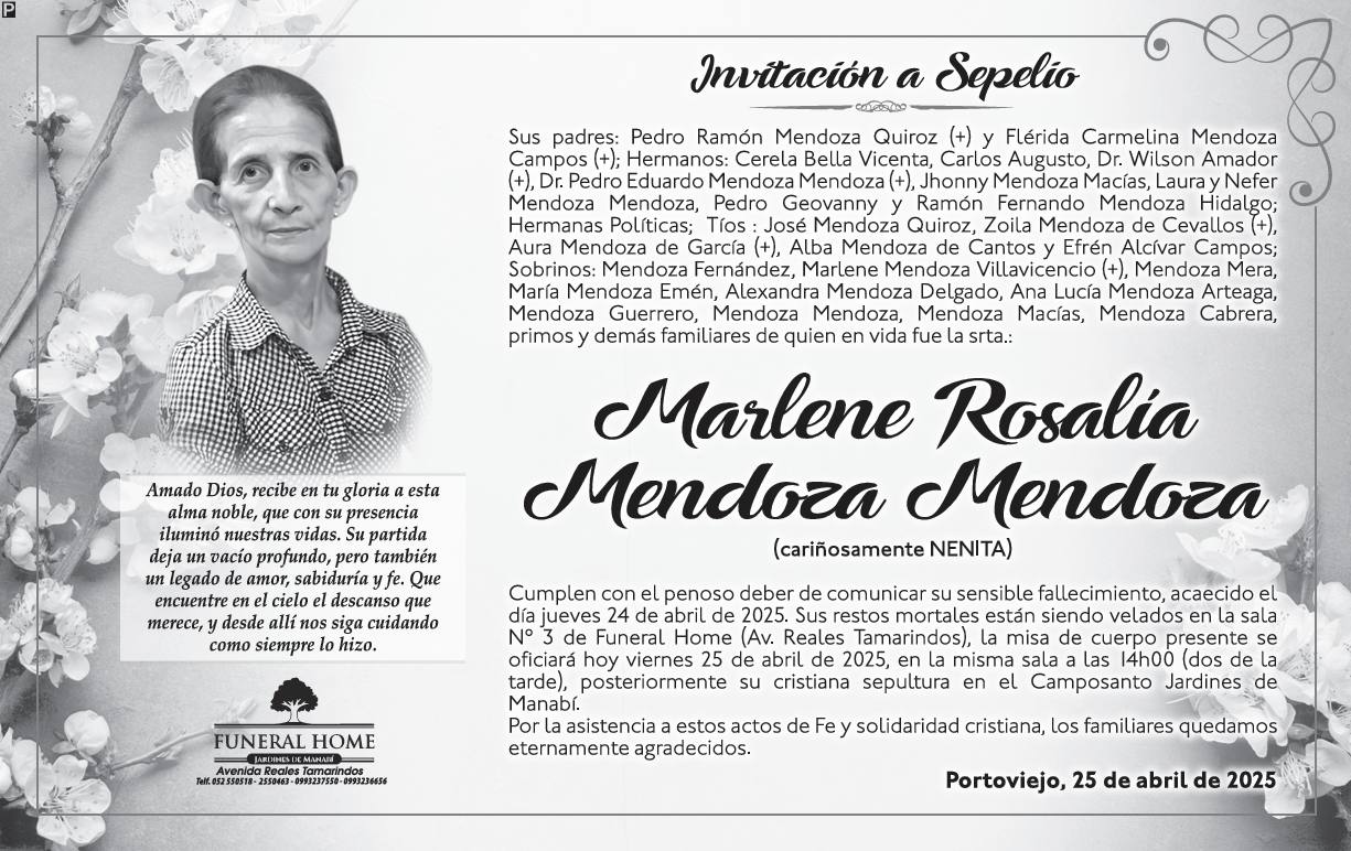 INVITACIÓN A SEPELIO: Marlene Rosalía Mendoza Mendoza