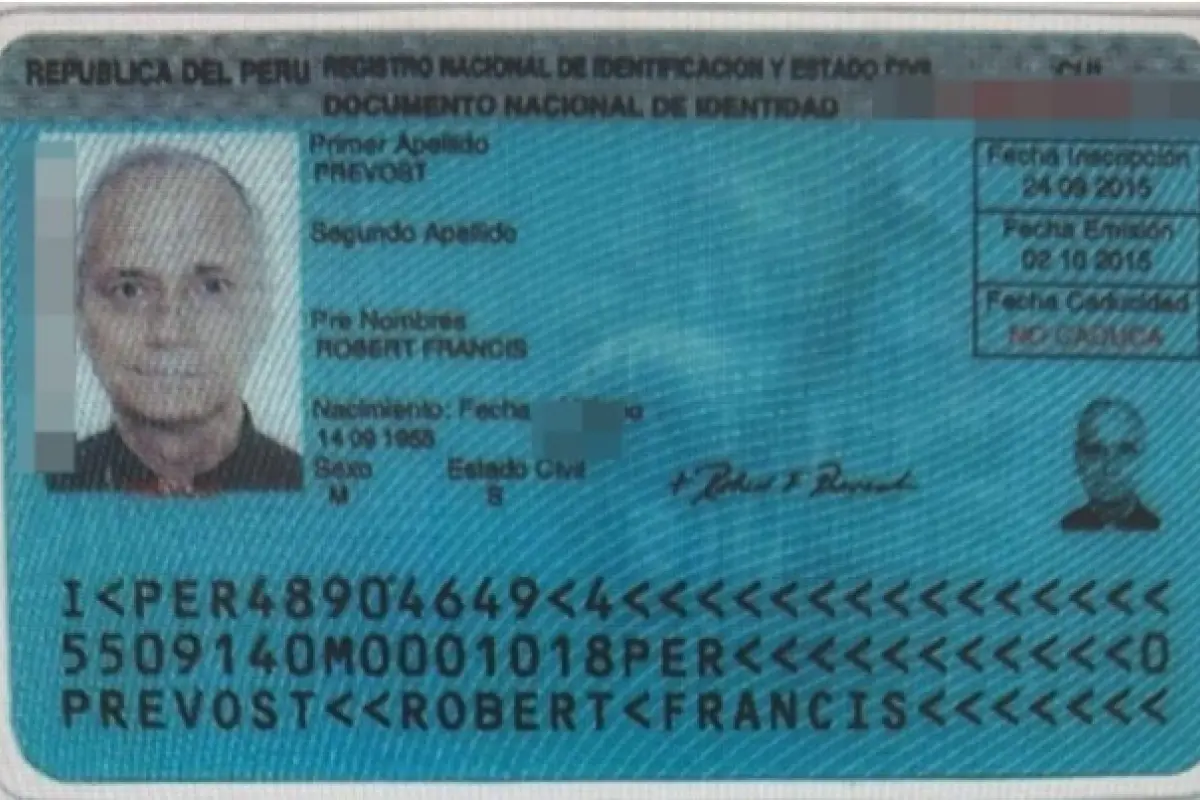 La cédula o DNI peruano del Papa León XIV