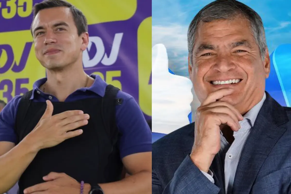 El presidente Daniel Noboa (izq.) junto al líder de la Revolución Ciudadana, Rafael Correa.