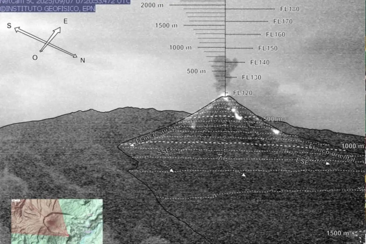 volcán reventador, El Instituto Geofísico compartió los detalles en el informe de este domingo 7 de septiembre.