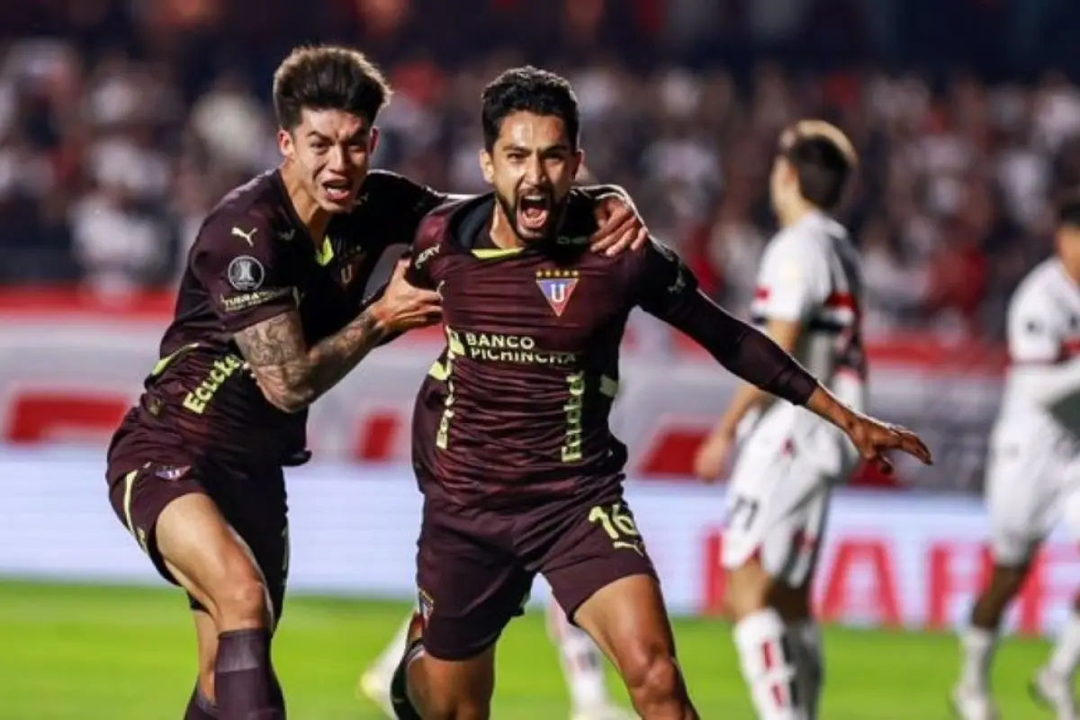 Jeison Medina celebra el gol del triunfo de Liga de Quito ante Sao Paulo.