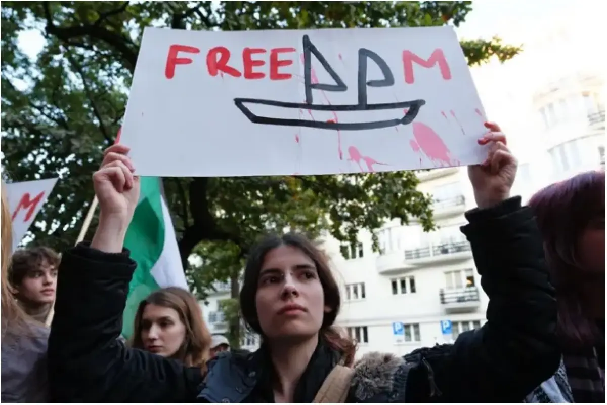 Manifestación por la liberación de los activistas de la Global Sumud Flotilla en Polonia. FOTO: Europa Press.