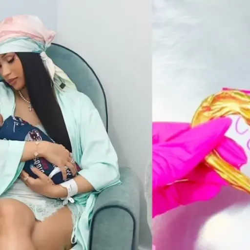 La rapera Cardi B transformó el cordón umbilical de su cuarto hijo en una joya