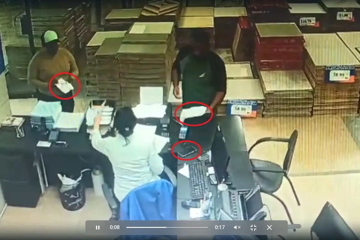 Los ladrones distrajeron a la mujer para sustraer su celular. el hecho quedó grabado en las cámaras de video.