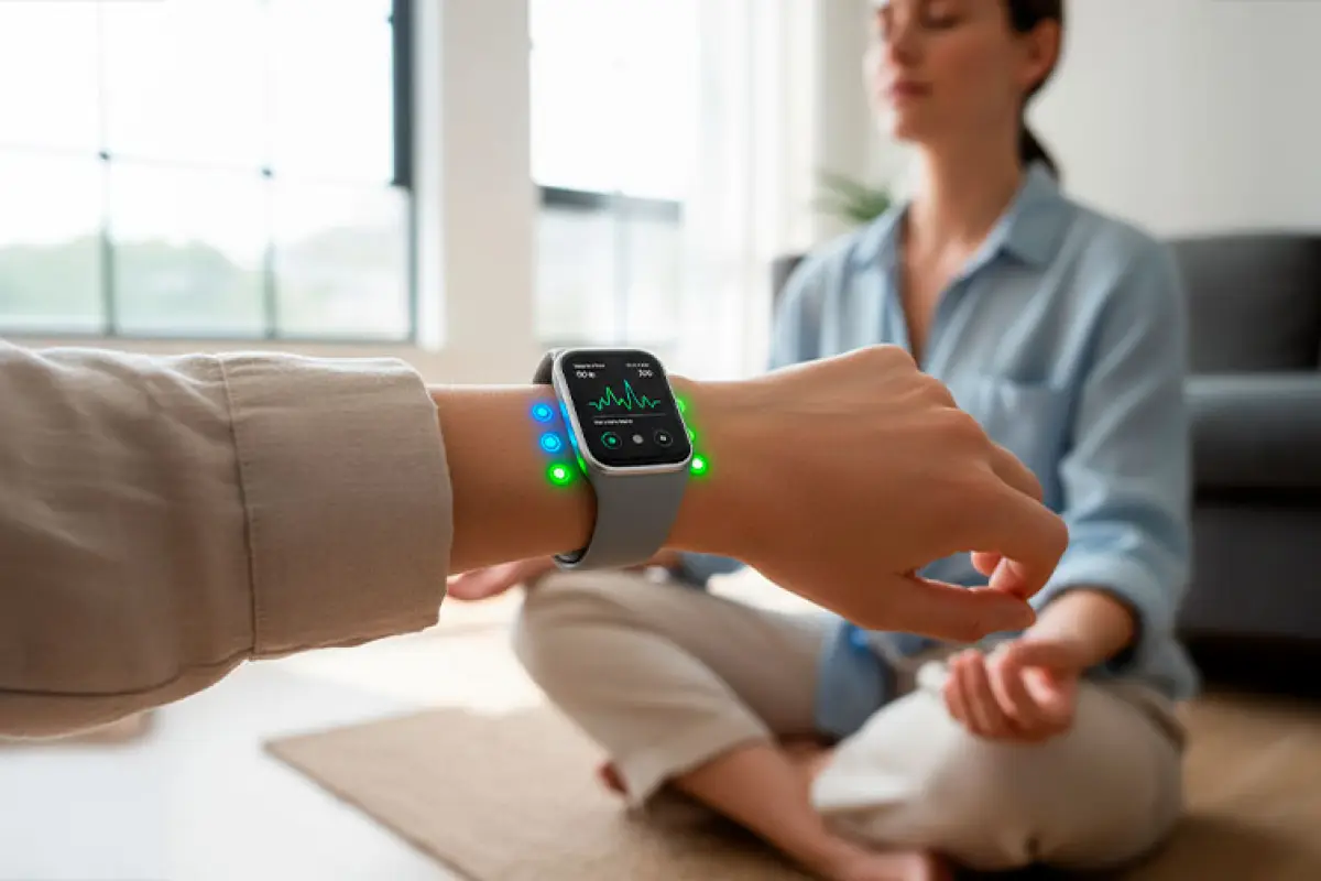 Relojes y pulseras inteligentes analizan señales del cuerpo como la frecuencia cardíaca y el sueño para detectar niveles de estrés en tiempo real.