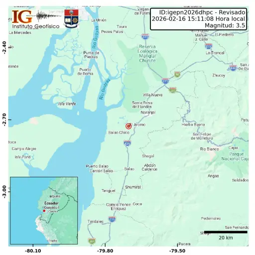Sismo de magnitud 3.5 se registró cerca de Naranjal, en la provincia del Guayas