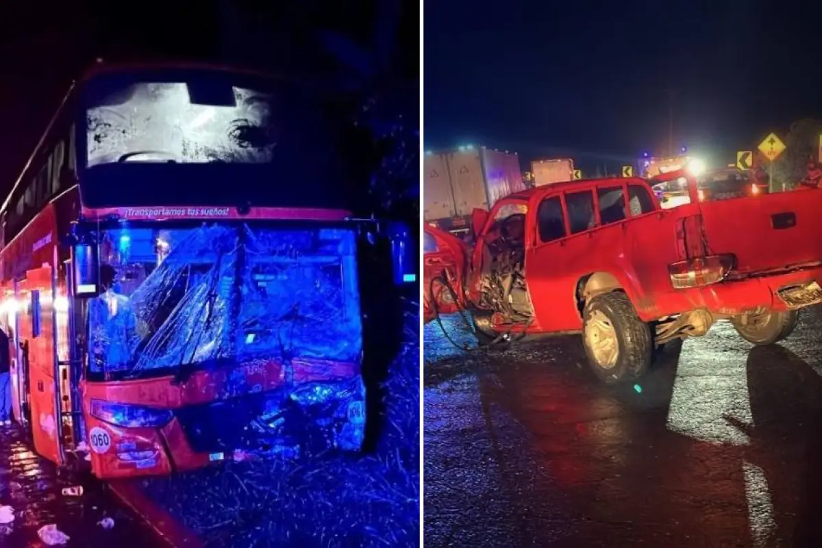 Una camioneta y un bus interprovincial chocaron por causas que se investigan. 