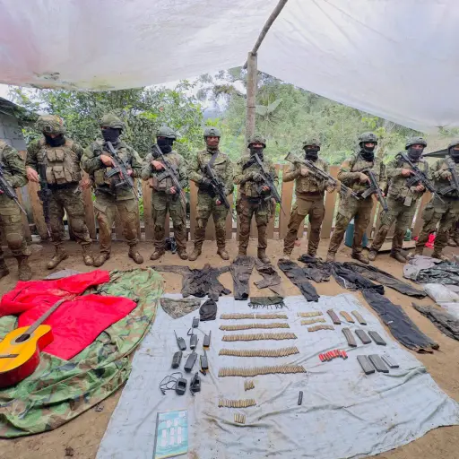 Fuerzas Armadas destruyen campamento y decosmisan armamento de guerra