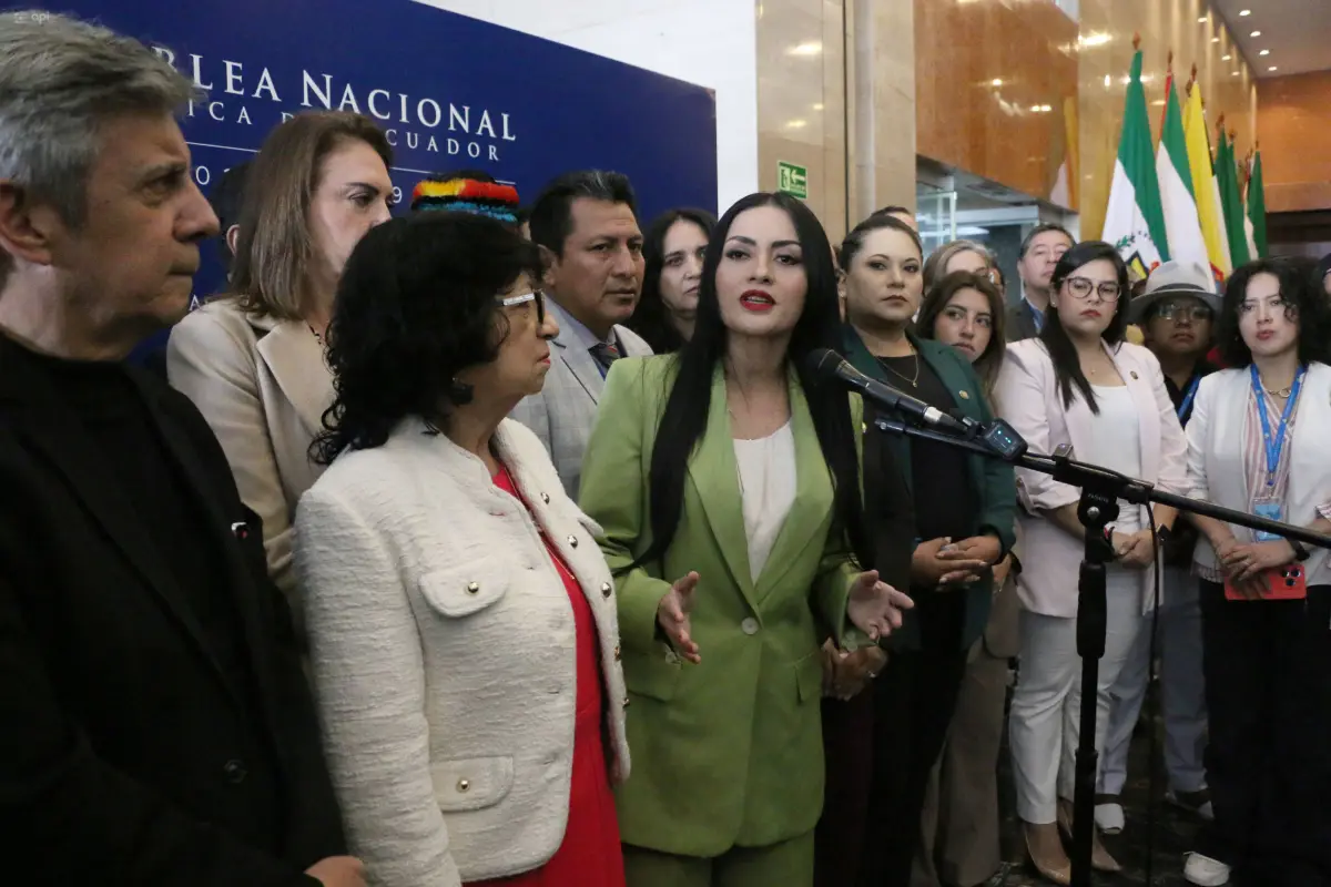  La asambleísta Viviana Veloz (c) junto a los integrantes de la Revolución Ciudadana., API