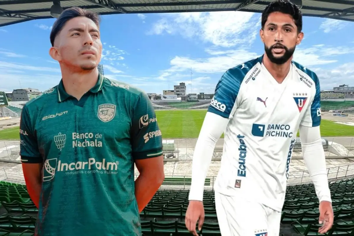 Ángel Mena, extremo de Orense, y Jeison Medina, delantero de Liga de Quito