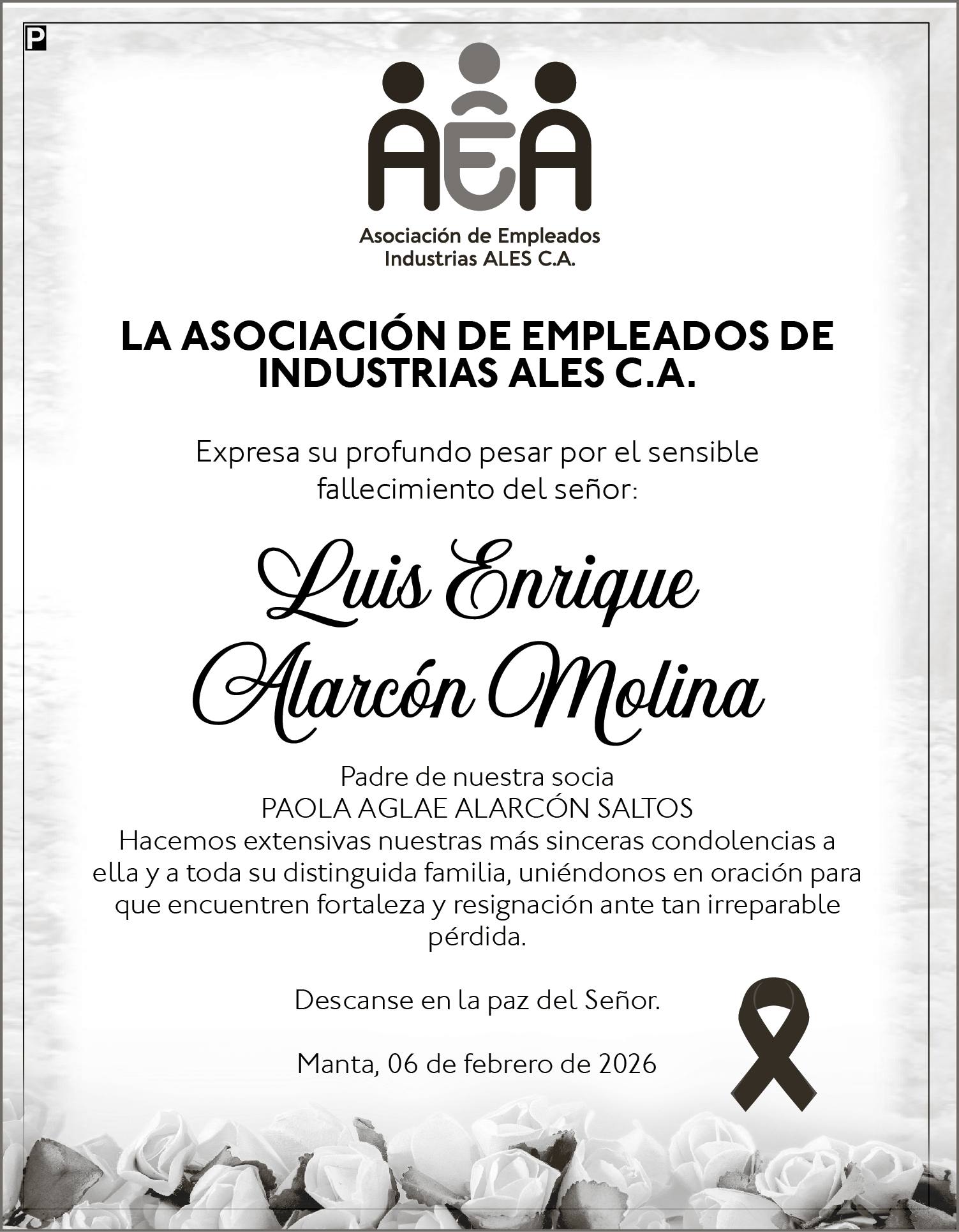 CONDOLENCIA LUIS ENRIQUE ALARCON MOLINA