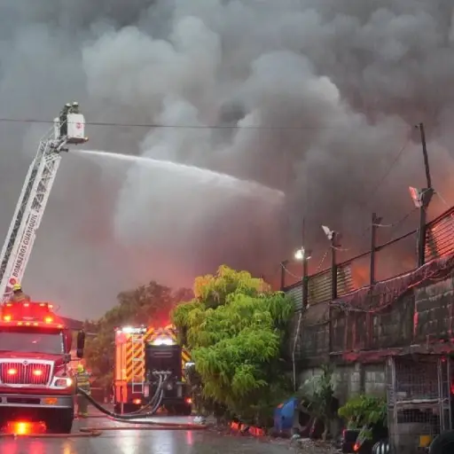 Tras nueve horas, el incendio en una ensambladora de motos en Guayaquil está controlado en un 80%