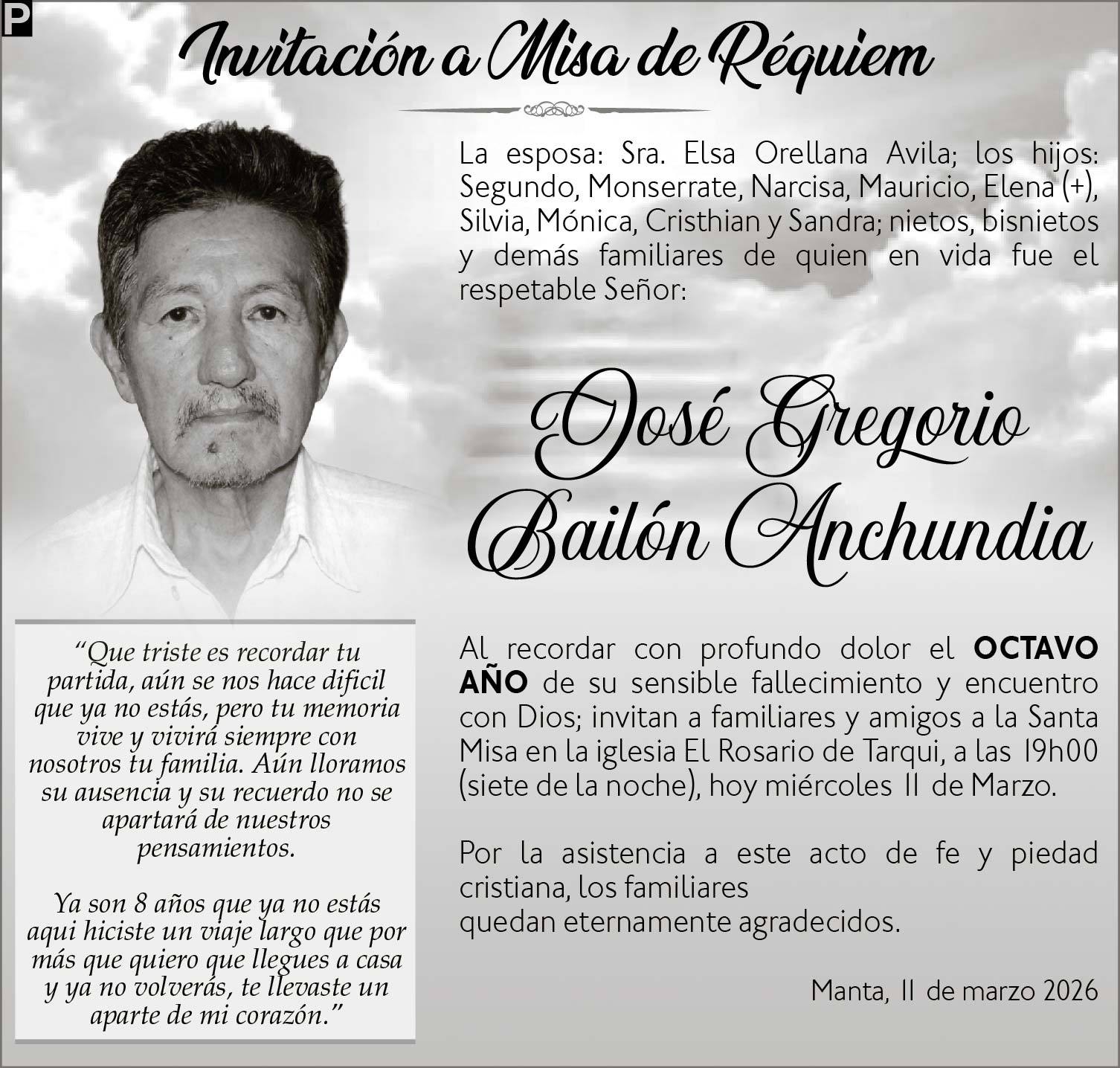 MISA JOSE GREGORIO BAILON ANCHUNDIA, medios ediasa