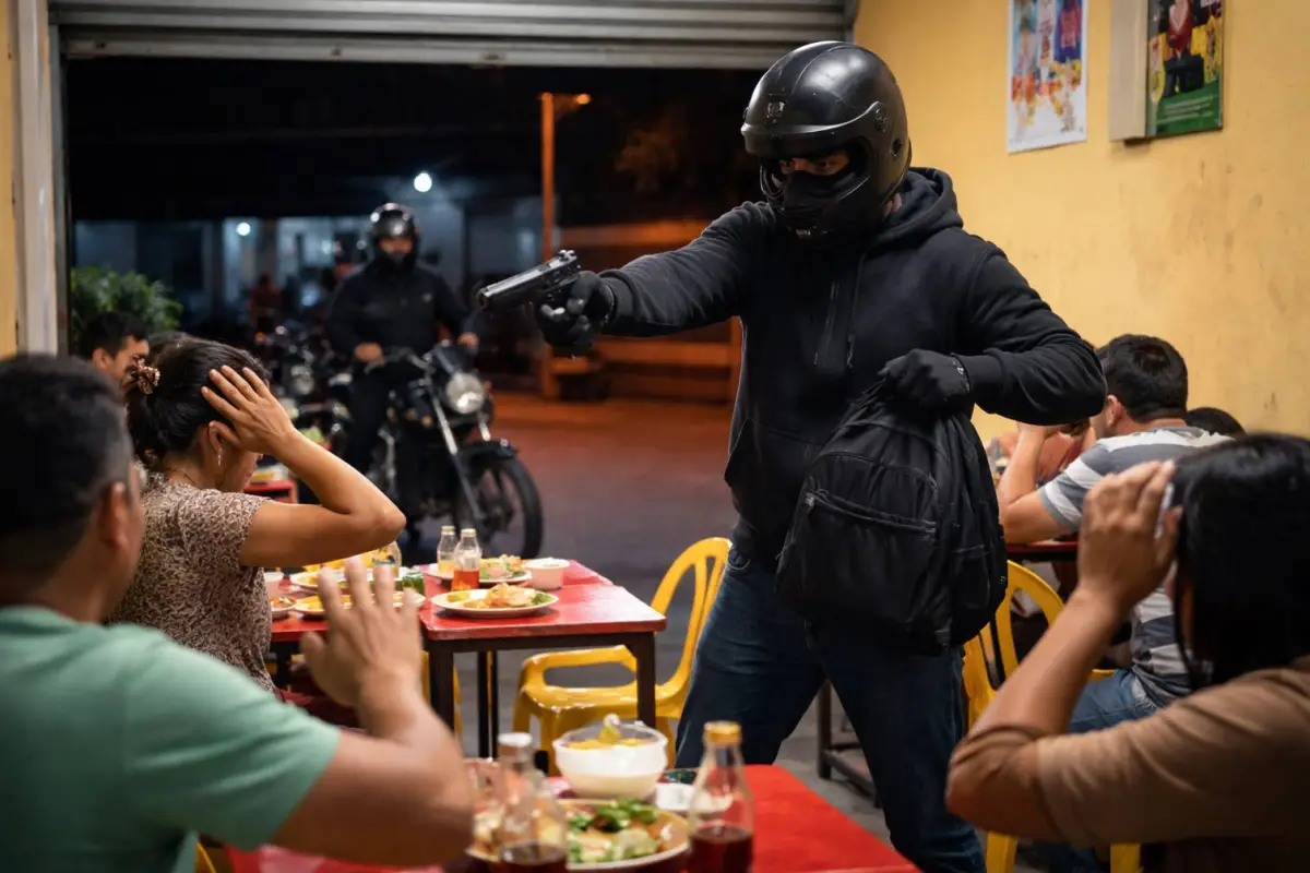 Santo Domingo dos sospechosos en motocicleta perpetran robo dentro de un comedor