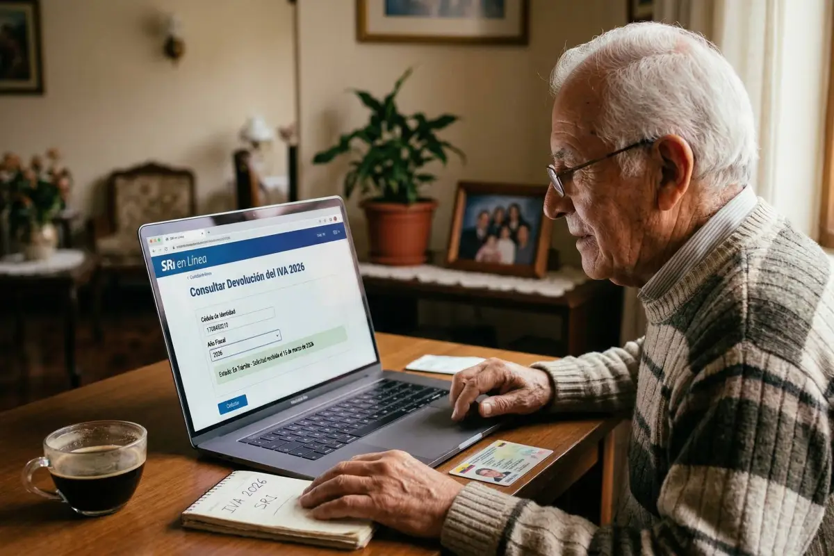 Adulto mayor consulta devolución del IVA 2026 en portal SRI en Línea con número de cédula