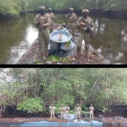 Fuerzas Armadas hallan narco-semisumergible y campamento clandestino en la frontera norte