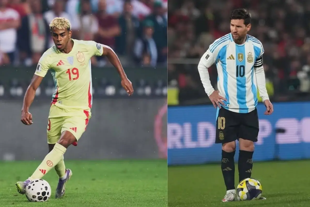 Lamine Yamal y Lionel Messi, figuras de España y Argentina.