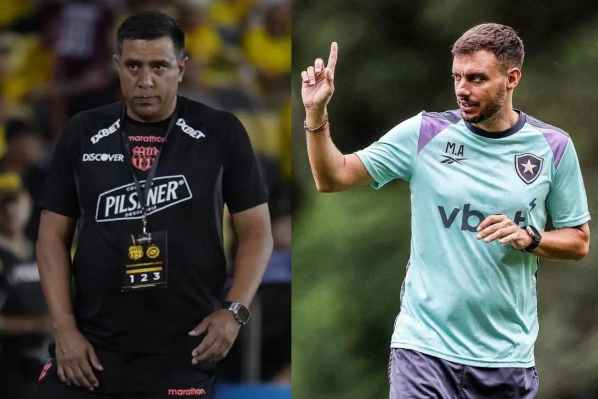 César Farías, entrenador de Barcelona, y Martín Anselmi, DT de Botafogo