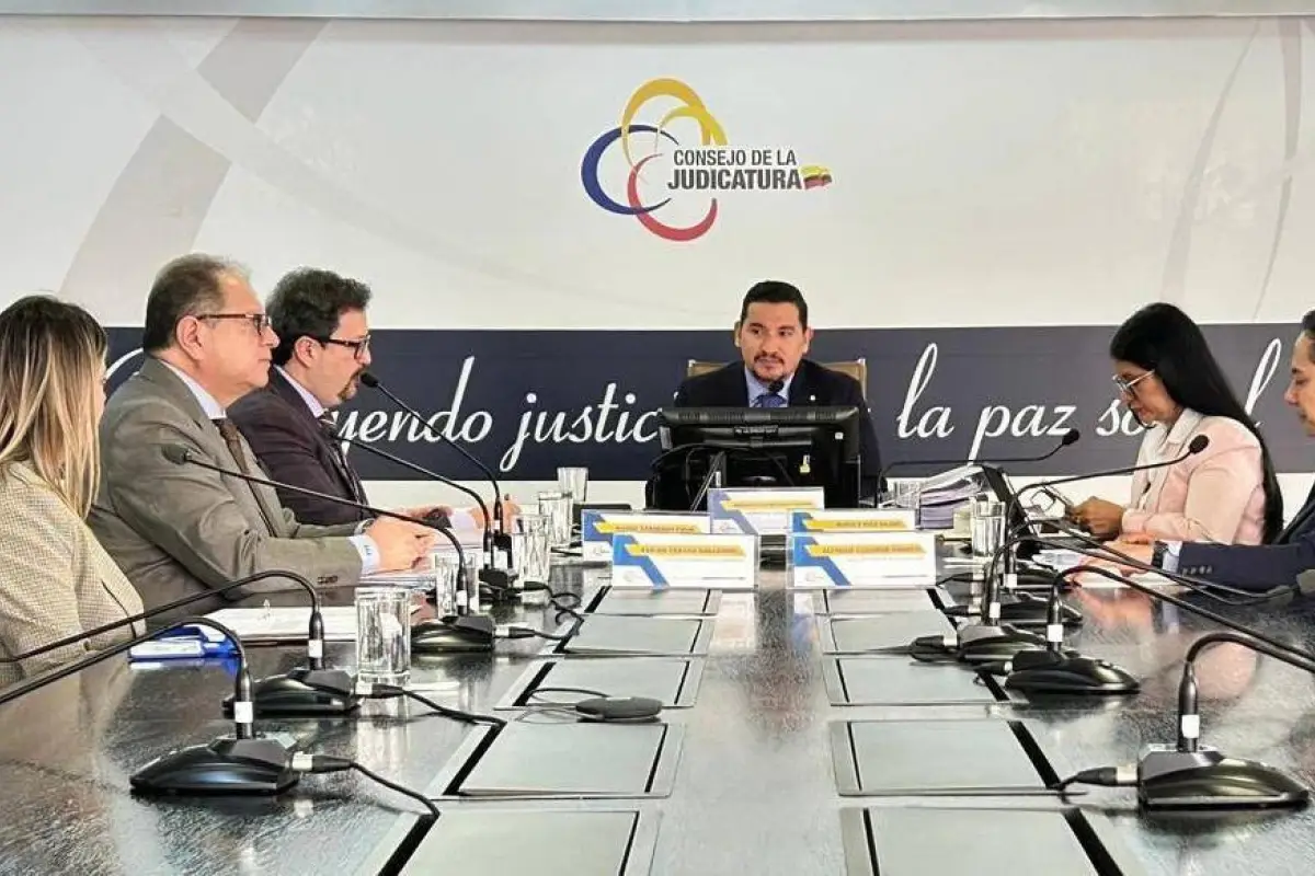 Pleno del Consejo de la Judicatura presidido por Damián Larco, presidente encargado., X: @CJudicaturaEc.