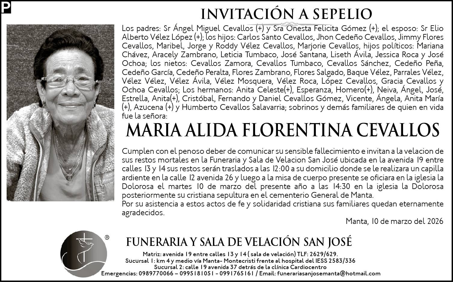 SEPELIO MARIA ALIDA FLORENTINA CEVALLOS, medios ediasa