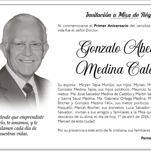 INVITACIÓN A MISA: Gonzalo Abelardo Medina Calderón