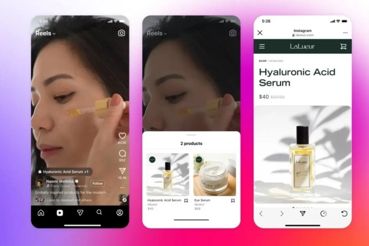 Reel en Instagram con enlace de compra directa.