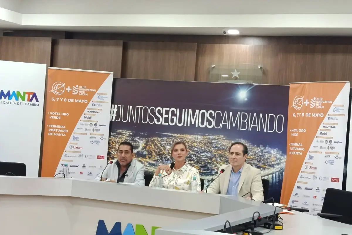 Autoridades durante la rueda de prensa para dar detalles de la Expo Pesca del Pacífico Sur 2026., El Diario