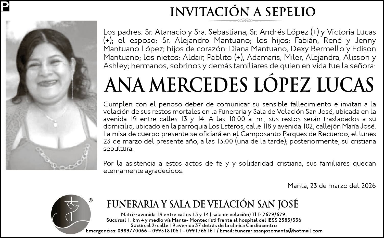 SEPELIO ANA MERCEDES LOPEZ LUCAS, medios ediasa