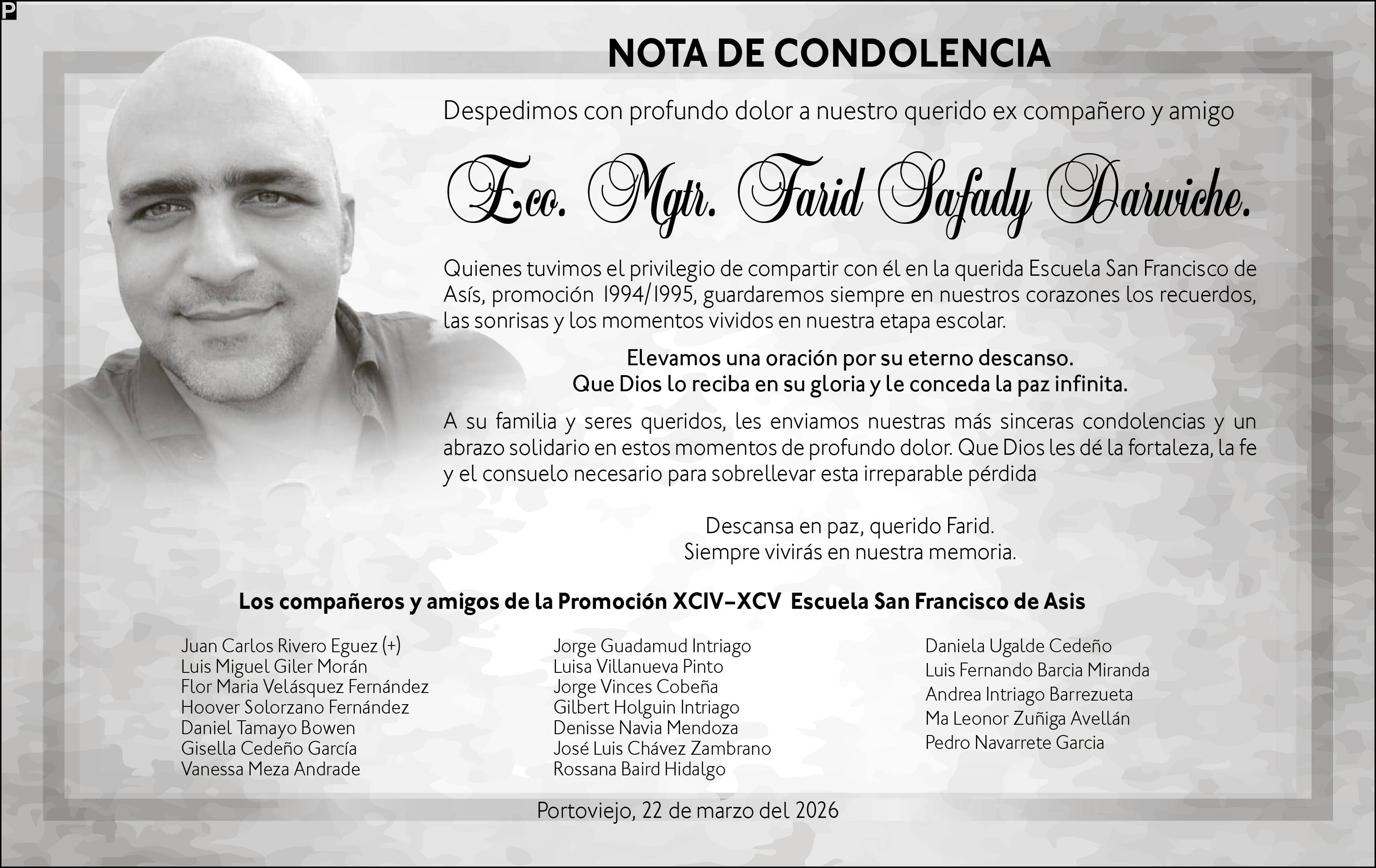 CONDOLENCIA FARID SAFADY DARWICHE, medios ediasa