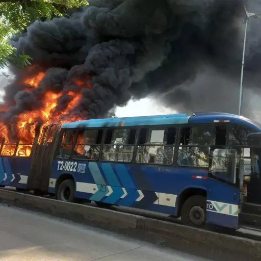 Bus articulado de la Metrovía ardió en llamas en plena vía y dejó a los pasajeros huyendo del fuego