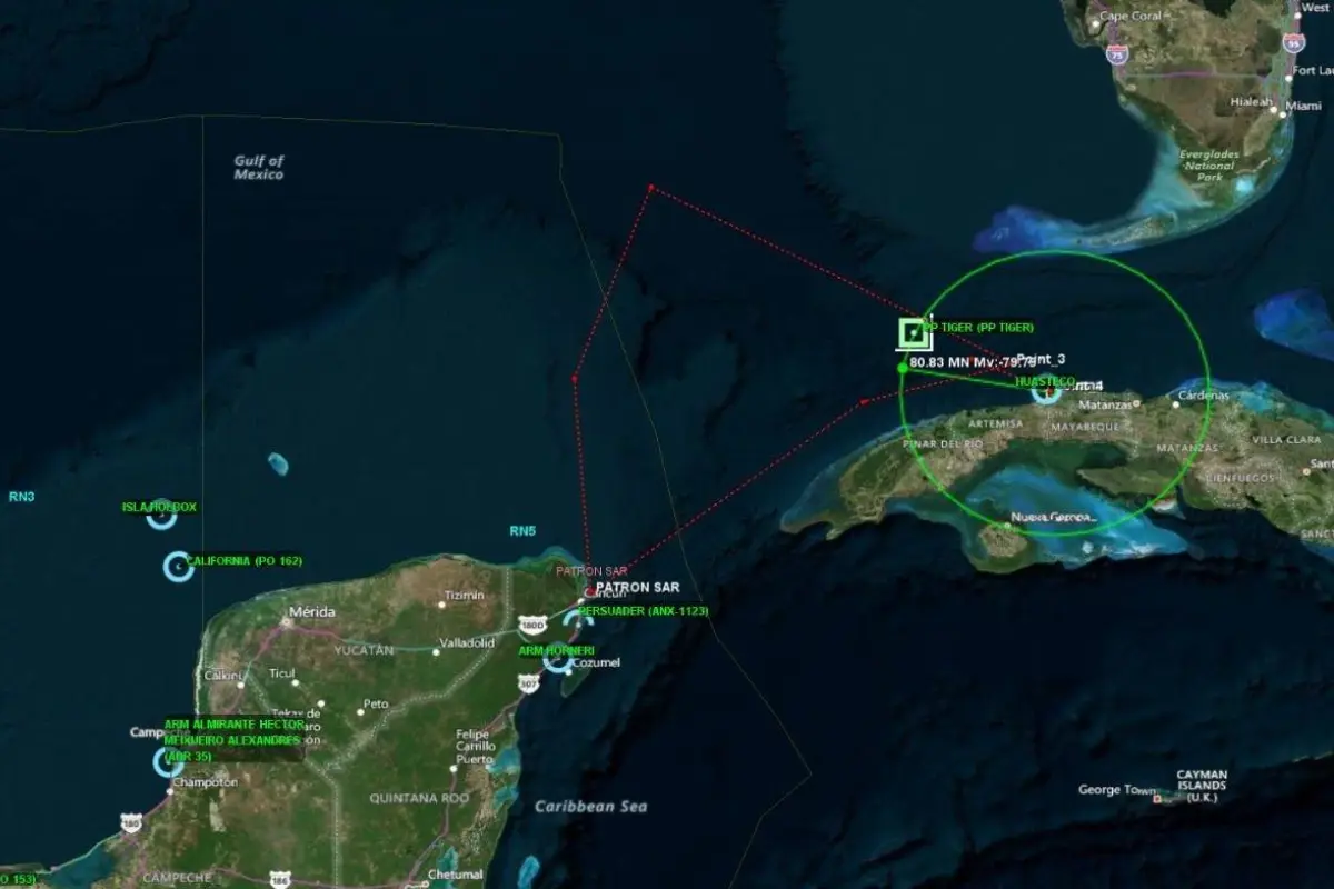 Ubicación de los barcos de Nuestra América en su trayecto hacia Cuba