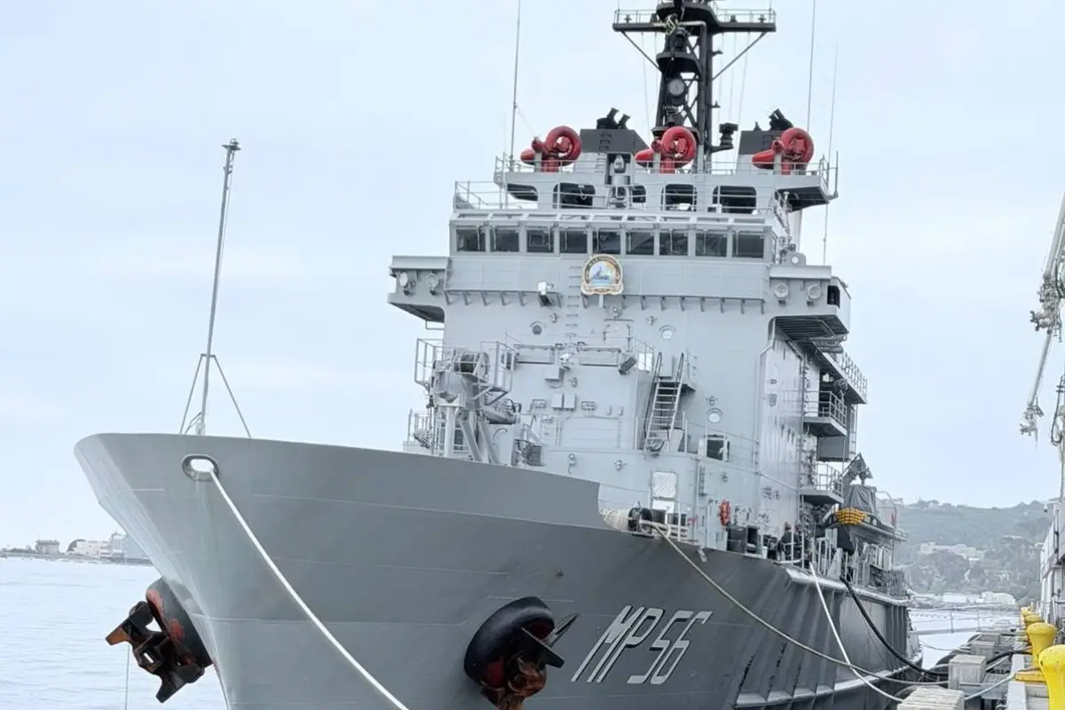 El mega buque de guerra B.A.E. Jambelí zarpará desde Corea del Sur en mayo y llegará a Ecuador., X: @DefensaEc