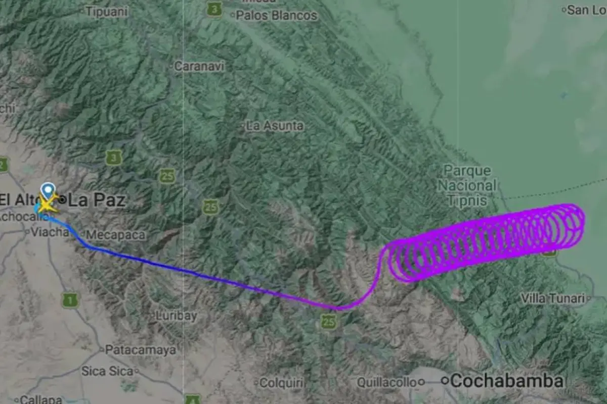 En el portal FlightRadar 24 se observa la trayectoria del avión hasta que finalmente desapareció., Foto:  FlightRadar 24