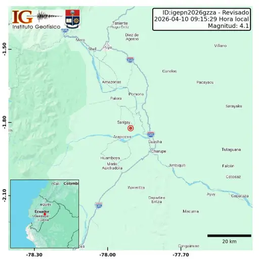 Sismo de magnitud 4.1 se registra cerca de Puyo y se percibe en varias zonas