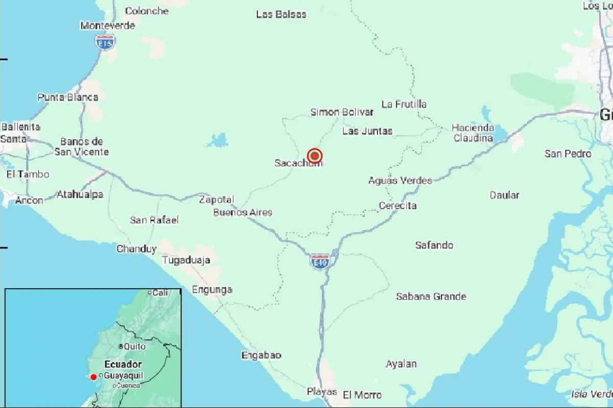 Mapa del epicentro del sismo en Santa Elena, Ecuador, magnitud 5.3 hoy.