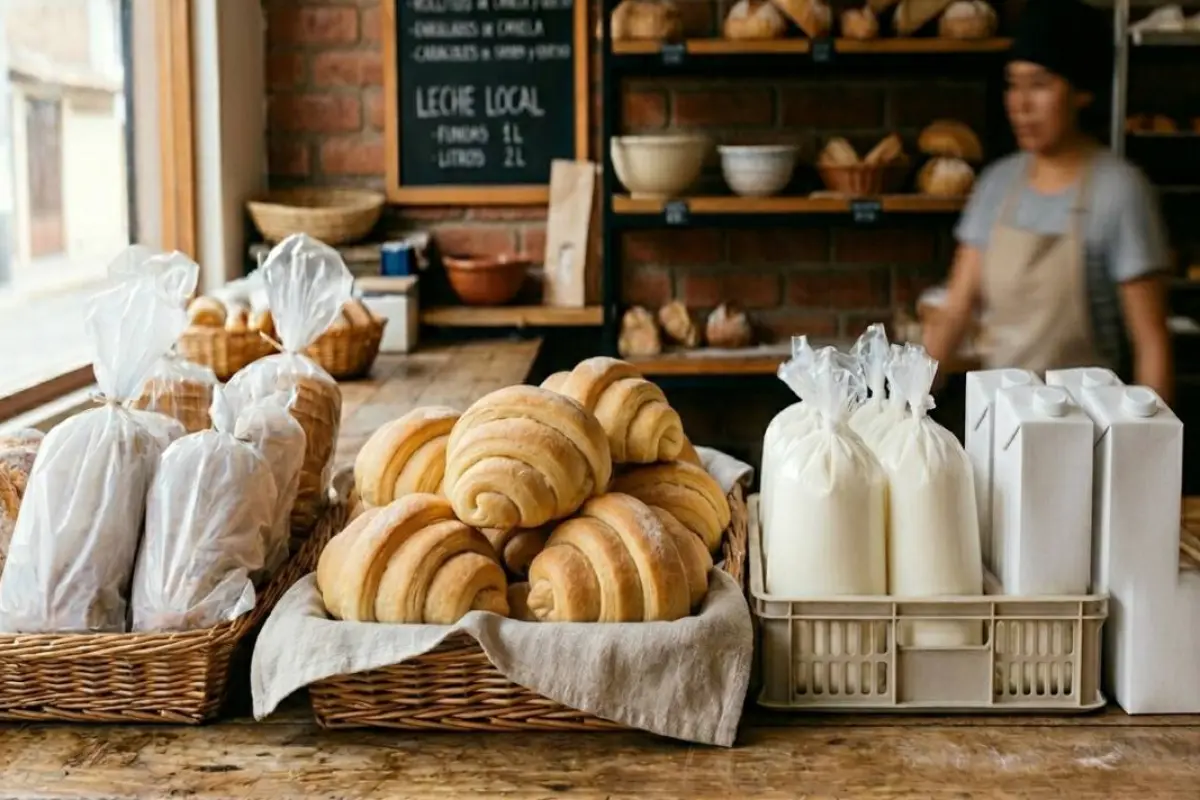 Estantería de panadería y productos lácteos en Ecuador bajo regulación del IVA del SRI.