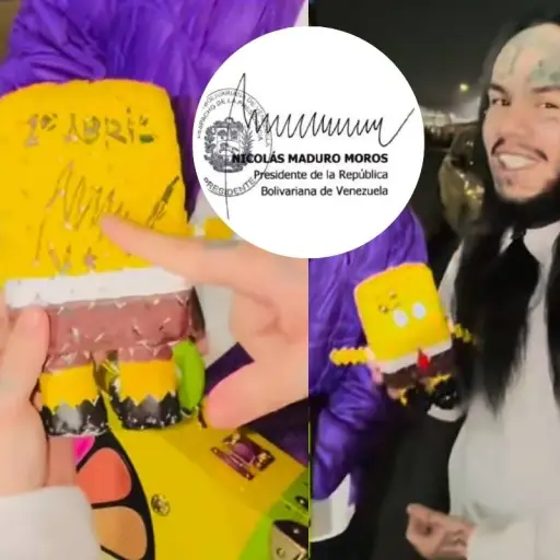 Tekashi 6ix9ine celebra su salida de prisión con un autógrafo de Nicolás Maduro en un muñeco de Bob Esponja y revela sus planes de regreso musical.
