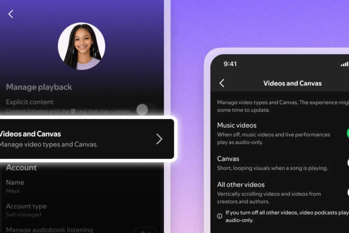 Interfaz de configuración de Spotify para activar o desactivar vídeos y contenido visual en móviles.