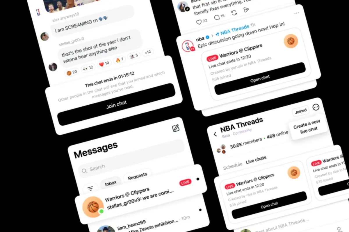 Meta implementa chats en vivo en Threads para dinamizar eventos deportivos.