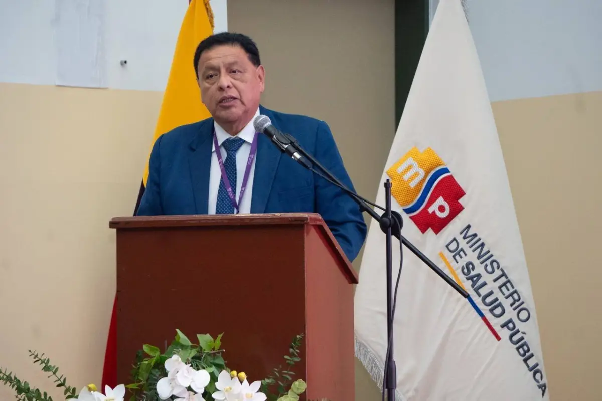 Jaime Otton Bernabé Erazo, Ministro de Salud, durante el evento de la mañana de este martes 28 de abril., X: @Salud_Ec