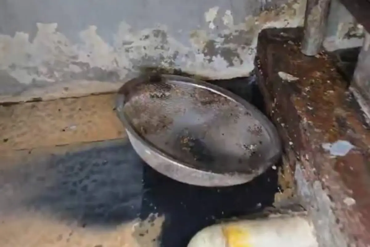 Utensilios de cocina junto a un desagüe de aguas putrefactas se hallaron en dicho restaurante., Foto: El Diario