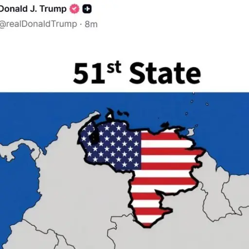Trump publica un mapa con Venezuela pintada con la bandera de EEUU y como 51º estado