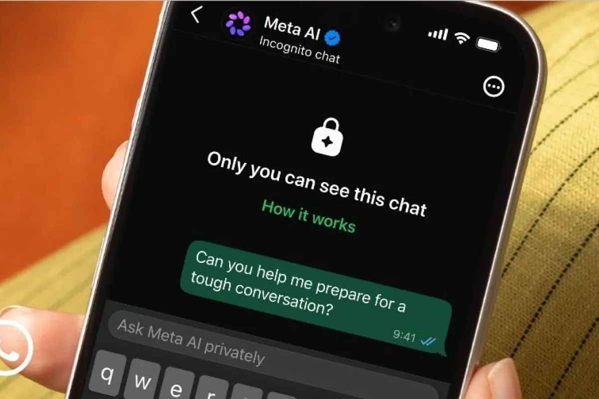 Interfaz de usuario de WhatsApp mostrando el nuevo chat de incógnito con el asistente de Meta AI