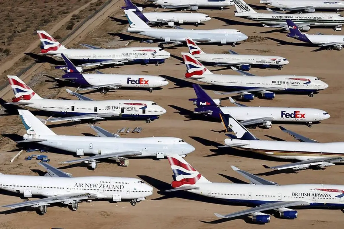 Aeronaves de varis partes del mundo son almacenadas en el desierto de Mojave en Estados Unidos desde hace años., Foto: Agencias
