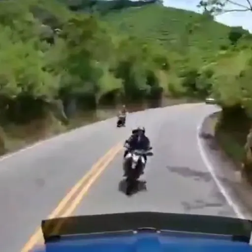 Impactante video: El momento exacto en que un motociclista choca contra un tráiler en una curva