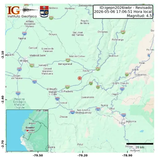 Sismo de magnitud 4,5 se registró la tarde de este miércoles en la provincia del Guayas