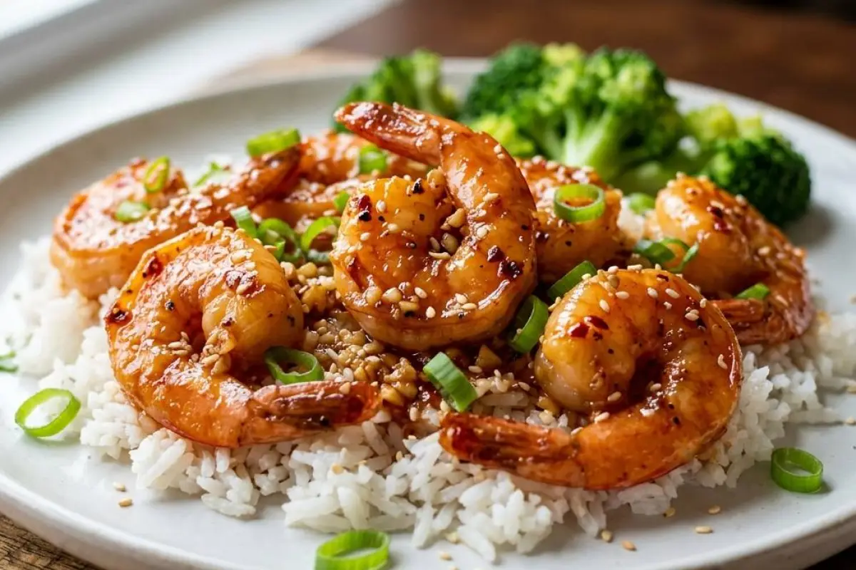 Esta receta de camarones se puede acompañar con arroz blanco.