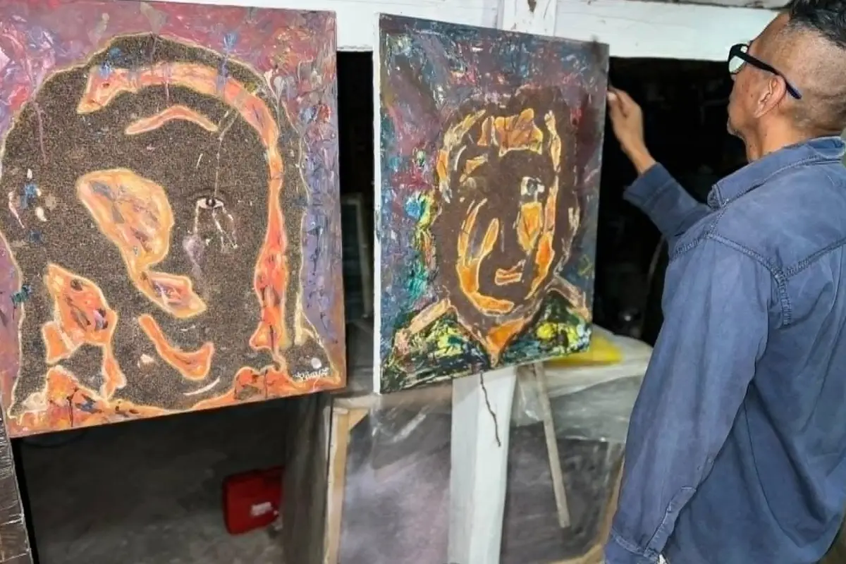 El artista Ítalo Pilay, con sus nuevas obras de arte, denominadas Cabanga., El Diario