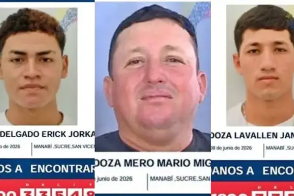 Tres de los pescadores desaparecidos que son buscados por las autoridades. ,Cortesía